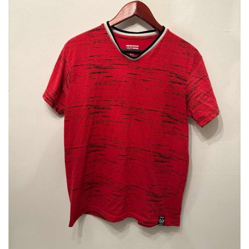 Phat Farm Graphic Print Logo T-Shirt Men’s M Red Black V-Neck Cotton Blend
